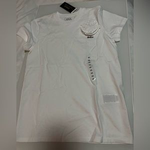 Polo white short sleeve shirt with flower XS